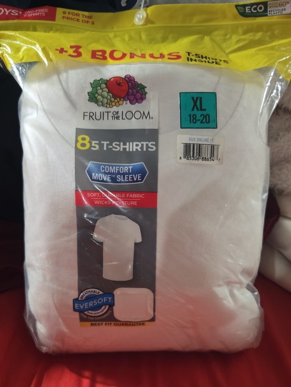 Fruit of the Loom White Kids Short Sleeve Tee 8 Pack, XL